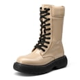 thumbnail image 1 of DREAM PAIRS Women's Platform Chunky Lug Sole Lace Up Leather Boots, Mid Calf Boots Outlet, 1 of 6