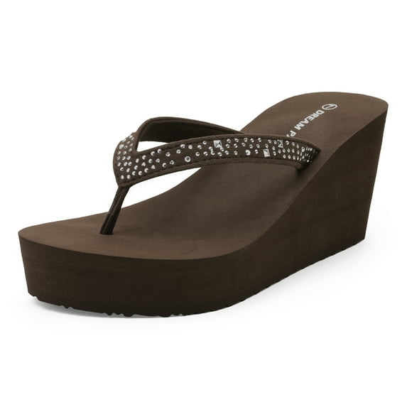 DREAM PAIRS Women's Platform Flip Flop Rhinestones Arch Support Comfortable Soft Cushion Wedge Flip Flops Summer Thong Sandals