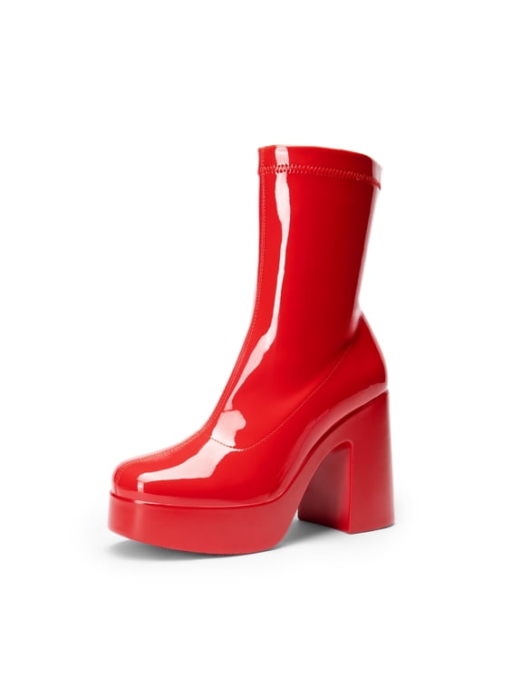 Women's Platform Gogo Ankle Boots High Chunky Block Heel Square Toe Booties Shoes
