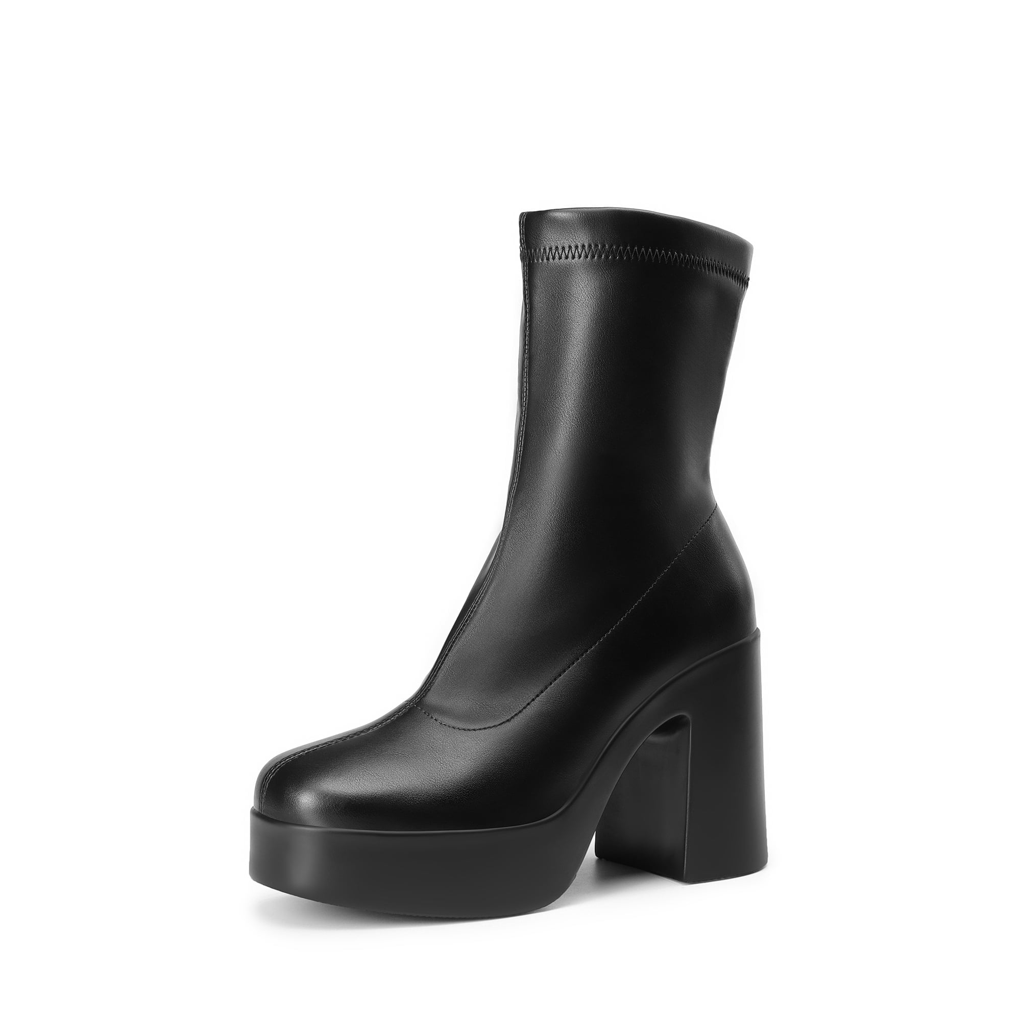 Botines Gogo de plataforma para mujer, tacón bloque alto grueso, punta cuadrada