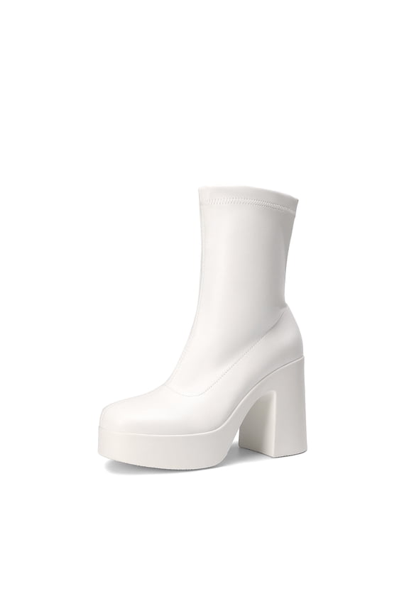 Women's Platform Gogo Ankle Boots High Chunky Block Heel Square Toe Booties Shoes