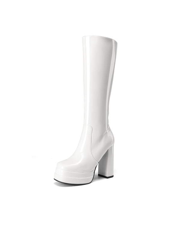 Women's Platform Heeled Knee High Boots, Long Chunky Tall Gogo Boots for Fall