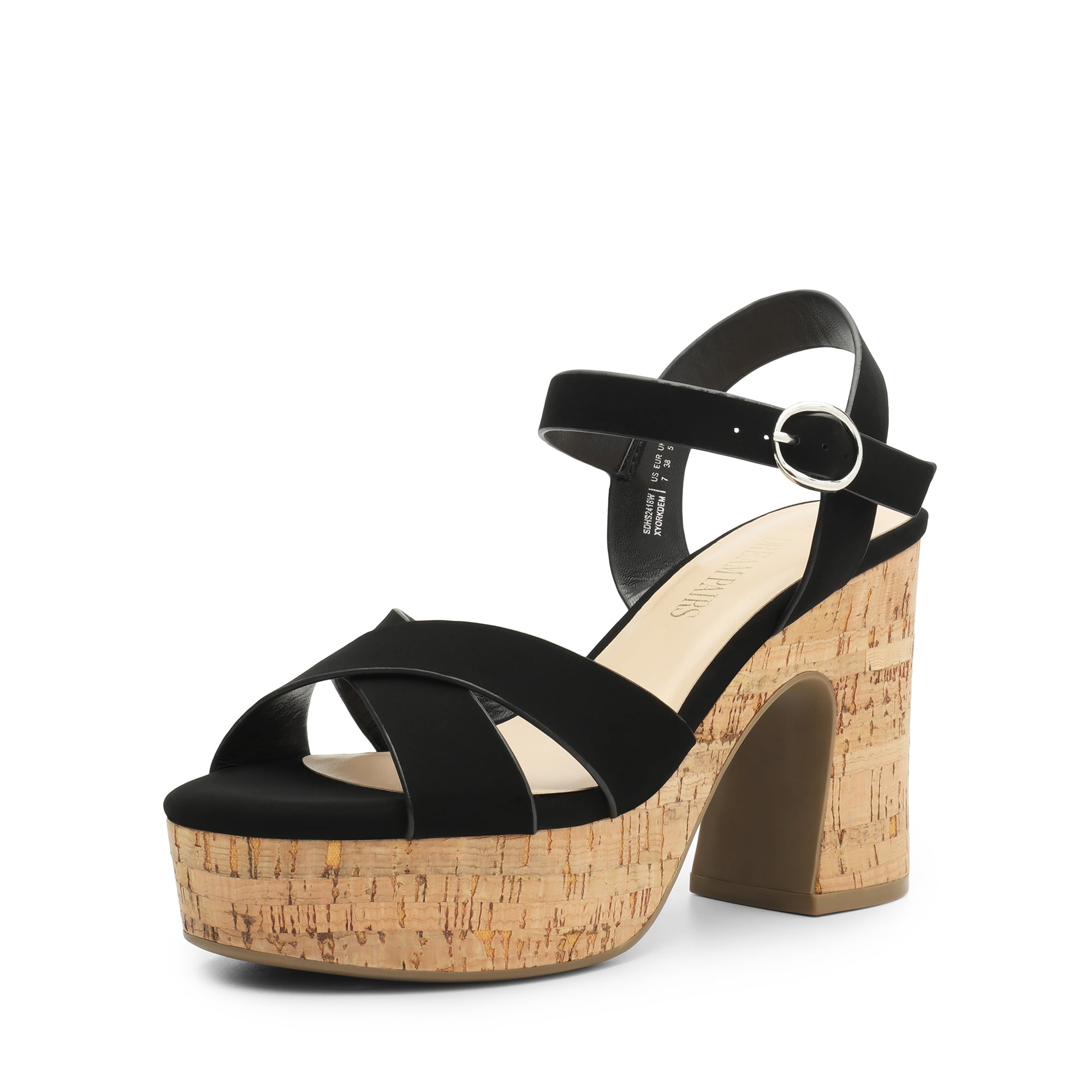 Women's Platform Heeled Sandals - 5 Inch Heel, Buckle Ankle Strap, Round Open Toe