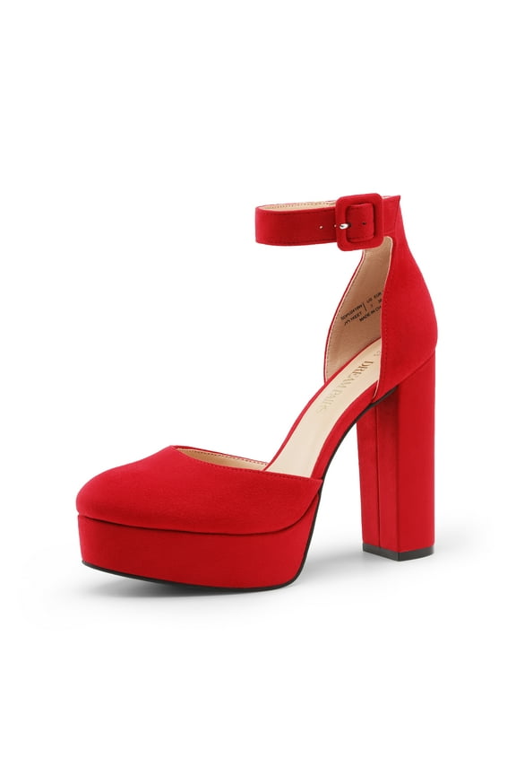 Women's High Chunky Platform Closed Toe Block Heels Square Toe Ankle Strap Dress Wedding Party Pumps Shoes AURELIA