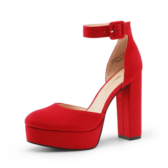 BURUDANI Women's High Chunky Platform Closed Toe Block Heels Square Toe Ankle Strap Dress Wedding Party Pumps Shoes AURELIA