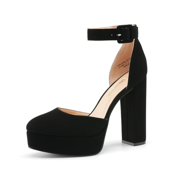 BURUDANI Women's High Chunky Platform Closed Toe Block Heels Square Toe Ankle Strap Dress Wedding Party Pumps Shoes AURELIA