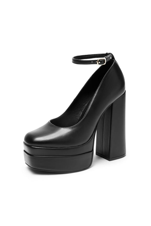 Women's Platform High Heels Closed Toe Chunky Block Pumps Square Toe Ankle Strap Dress Fashion Party Y2K Shoes