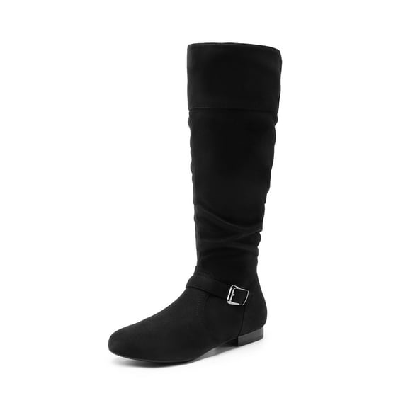 DREAM PAIRS Women's Platform Knee High Boots Fashion Flat Pull On Fall Weather Slouchy Wild Knee High Boots BLACK US SIZE 9
