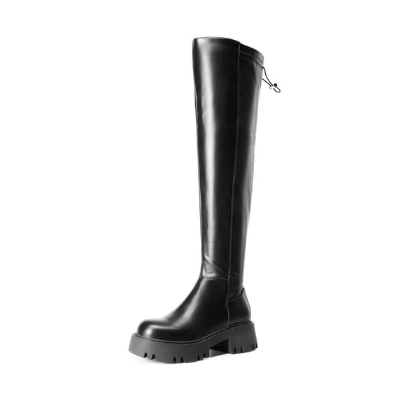 DREAM PAIRS Women's Platform Over The Knee Boots Lug Sole Round Toe Thigh High Long Chunky Block Heels Fall Boots