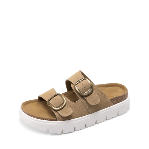 DREAM PAIRS Women's Platform Sandals Wedge Chunky Heel Slip-on Comfort Slides with Arch Support Cork Footbed Adjustable Buckle Summer Slide Sandals