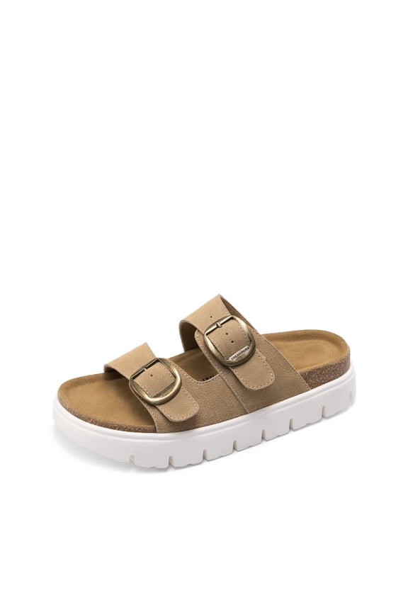 Women's Platform Sandals Wedge Chunky Heel Slip-on Comfort Slides with Arch Support Cork Footbed Adjustable Buckle Summer Slide Sandals