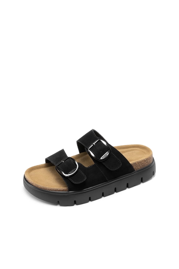 Women's Platform Sandals Wedge Chunky Heel Slip-on Comfort Slides with Arch Support Cork Footbed Adjustable Buckle Summer Slide Sandals