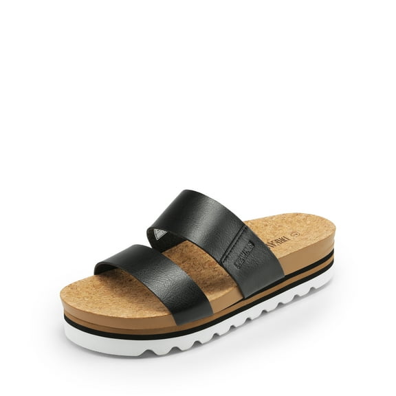 DREAM PAIRS Women's Platform Slides Sandals with Arch Support, Comfortable Beach Slip-on Flat Sandals, Casual 2-Strap Cork Cushion Wedges for Women