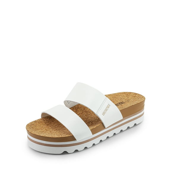 DREAM PAIRS Women's Platform Slides Sandals with Arch Support, Comfortable Beach Slip-on Flat Sandals, Casual 2-Strap Cork Cushion Wedges for Women
