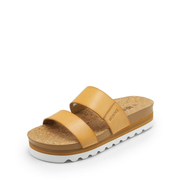DREAM PAIRS Women's Platform Slides Sandals with Arch Support, Comfortable Beach Slip-on Flat Sandals, Casual 2-Strap Cork Cushion Wedges for Women