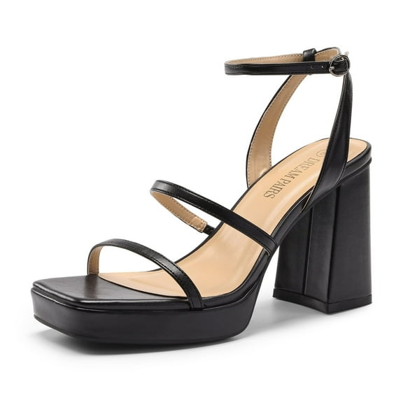 DREAM PAIRS Women's Platform Strappy Heels Open Toe Ankle Strap Square Party Sandals Y2K Dress Shoes