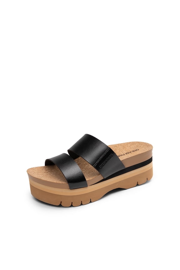 Women's Platform Wedge Slide Sandals Slip on Comfortable Beach Sandals 2-Strap Cork Fashion Sandal with Arch Support