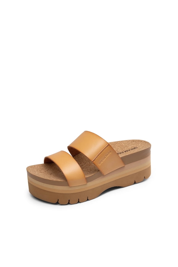 Women's Platform Wedge Slide Sandals Slip on Comfortable Beach Sandals 2-Strap Cork Fashion Sandal with Arch Support