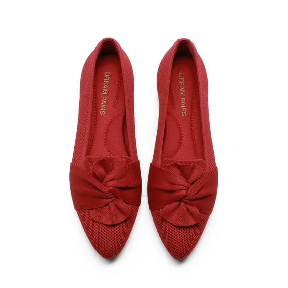 DREAM PAIRS Women's Pointed Toe Ballet Flats Comfortable Knit Slip-On Shoes with Bow Detail Lightweight Flexible Everyday Walking Flats