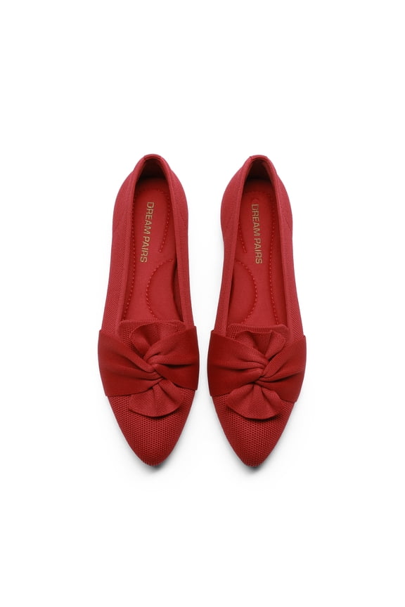 Women's Pointed Toe Ballet Flats Comfortable Knit Slip-On Shoes with Bow Detail Lightweight Flexible Everyday Walking Flats