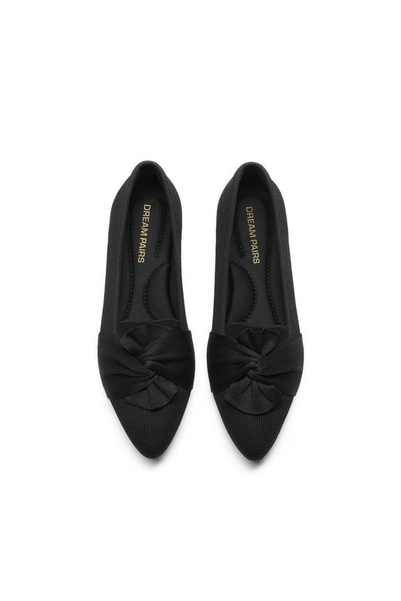 Women's Pointed Toe Ballet Flats Comfortable Knit Slip-On Shoes with Bow Detail Lightweight Flexible Everyday Walking Flats