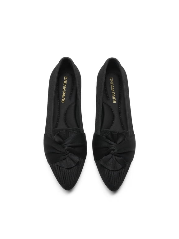 Women's Pointed Toe Ballet Flats Comfortable Knit Slip-On Shoes with Bow Detail Lightweight Flexible Everyday Walking Flats