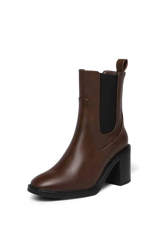 Women's Pointed Toe Chelsea Ankle Booties with Chunky Heel