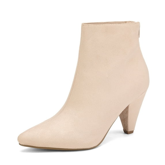 DREAM PAIRS Women's Pointed Toe Low Heel Suede/Pu Back Zipper Ankle Boots KALILA NUDE/SUEDE Size 8.5