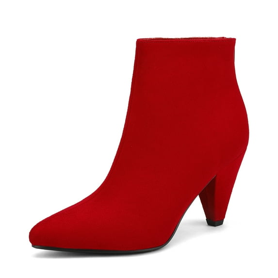DREAM PAIRS Women's Pointed Toe Low Heel Suede/Pu Back Zipper Ankle Boots KALILA RED/SUEDE Size 5