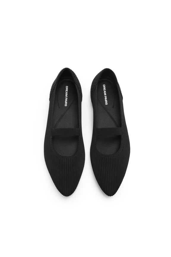 Women's Pointed Toe Mary Jane Flats Comfortable Knit Slip-On Shoes Lightweight Flexible Foldable Walking Flats