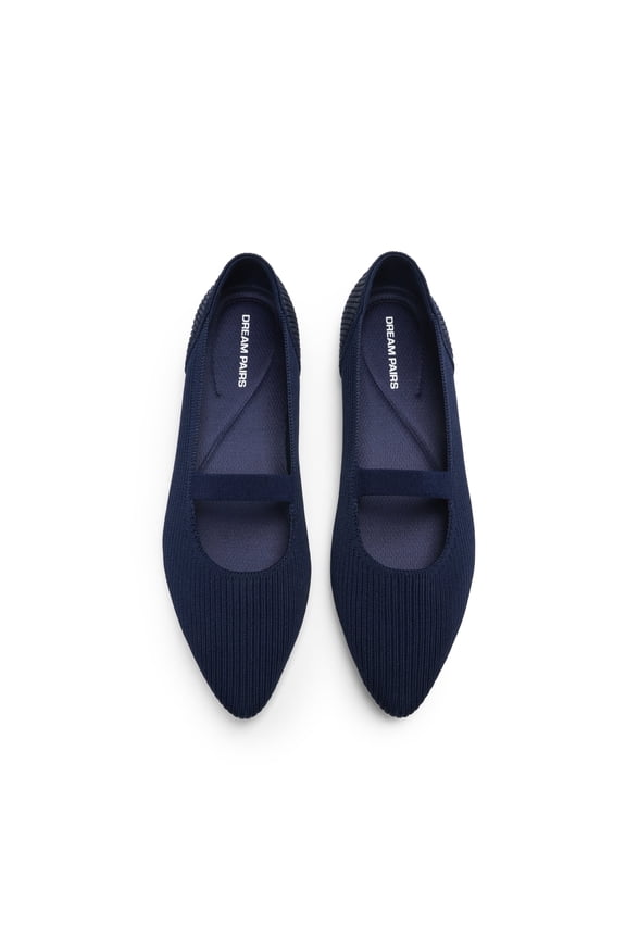 Women's Pointed Toe Mary Jane Flats Comfortable Knit Slip-On Shoes Lightweight Flexible Foldable Walking Flats