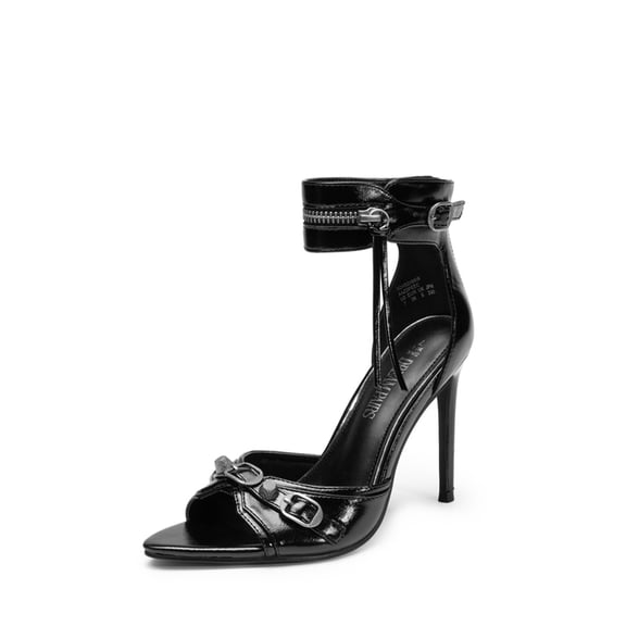 DREAM PAIRS Women's Pointed Toe Moto-Inspired Stiletto Heel Sandals With Zip Detail Ankle Strap