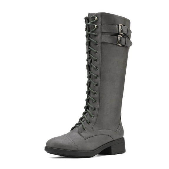 DREAM PAIRS Women's Pu Knee High Riding Combat Boots