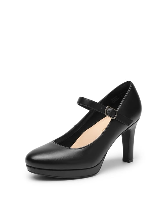 Women's Pumps Close Toe Classic High Heels Round Toe Comfortable Low Platform Mary Jane Dress Shoes