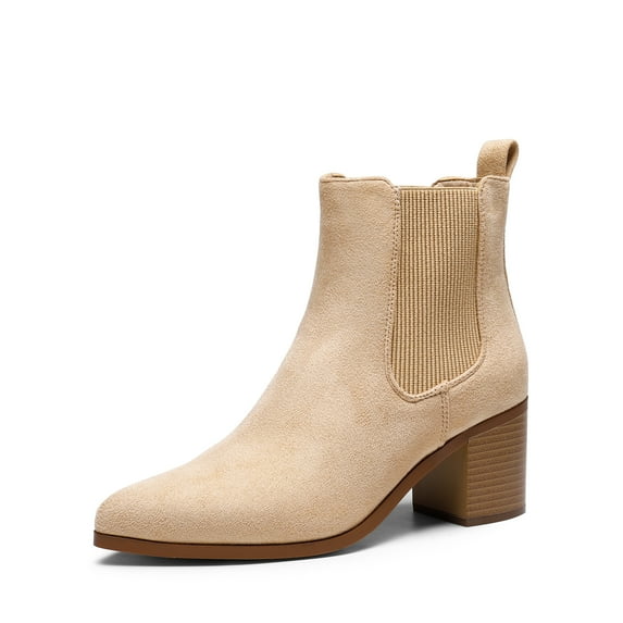 DREAM PAIRS Women's Retro Elastic Chelsea Ankle Boots Fashion Low Chunky Block Heel Pointed Toe Fall Heeled Booties Shoes