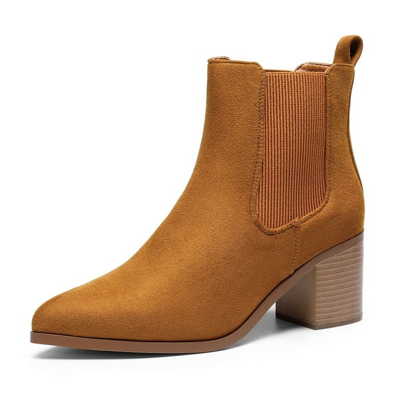 DREAM PAIRS Women's Retro Elastic Chelsea Ankle Boots Fashion Low Chunky Block Heel Pointed Toe Fall Heeled Booties Shoes