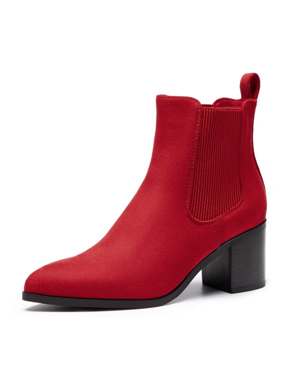 Women's Retro Elastic Chelsea Ankle Boots Fashion Low Chunky Block Heel Pointed Toe Fall Heeled Booties Shoes