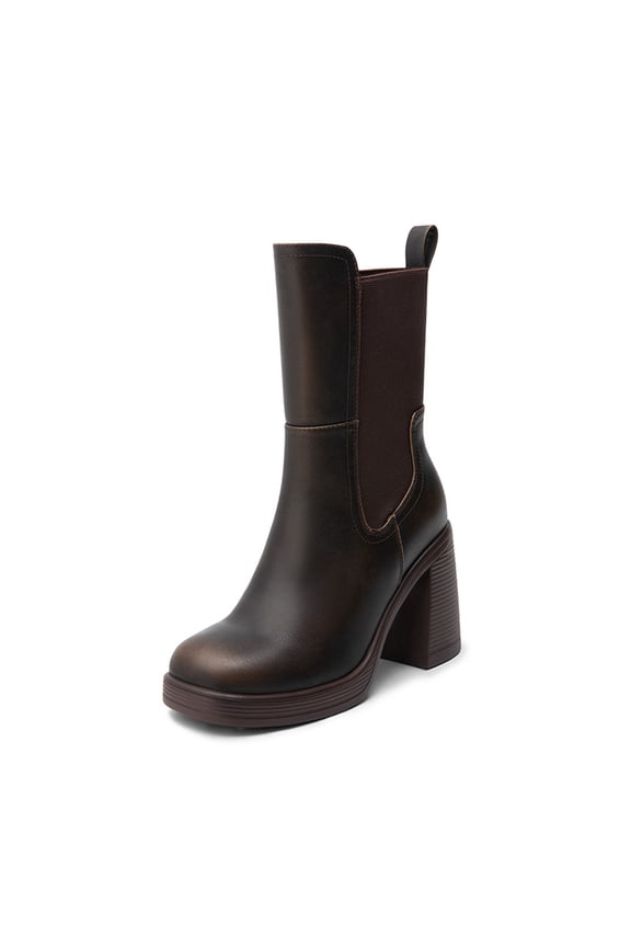 Women's Retro Mid-Calf Chelsea Boots with Elastic Panel Design, Stylish & Versatile for Casual, Work, and Weekend Outfits