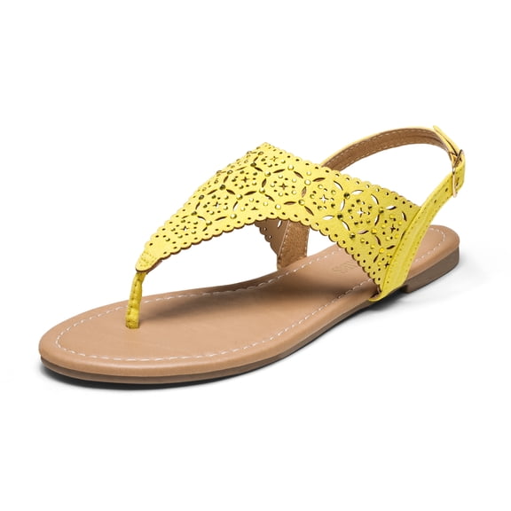 DREAM PAIRS Women's Rhinestone Casual Wear Cute Gladiator Flat Sandals Beach Dressy T-Strap Thong Sandals