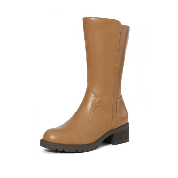 DREAM PAIRS Women's Riding Combat Motorcycle Mid Calf Winter TRULY CAMEL/PU Size 9.5