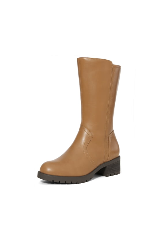 Women's Riding Combat Motorcycle Mid Calf Winter TRULY CAMEL/PU Size 9.5