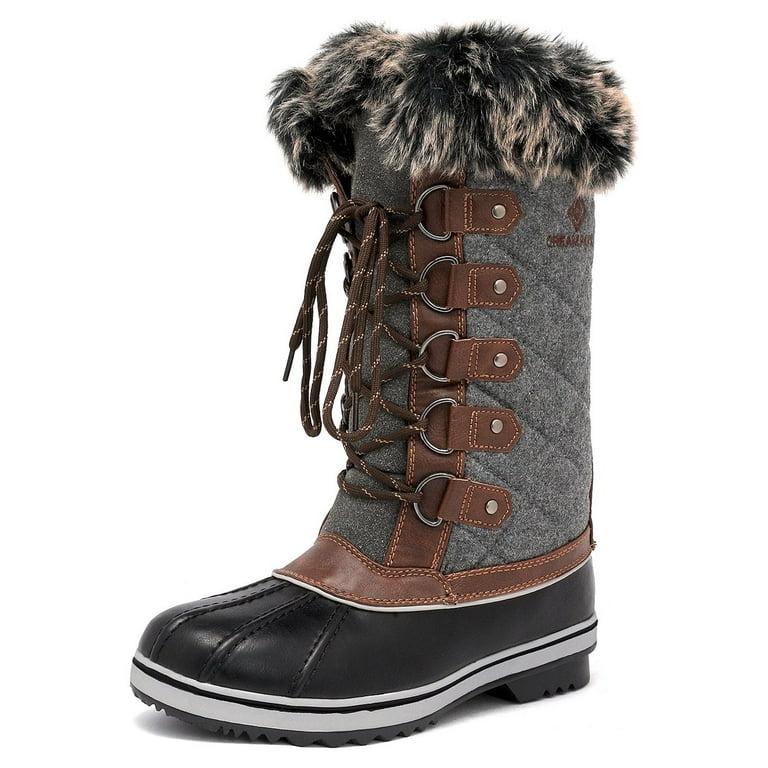 DREAM PAIRS Women's River_1 Black Grey Mid Calf Winter Snow Boots