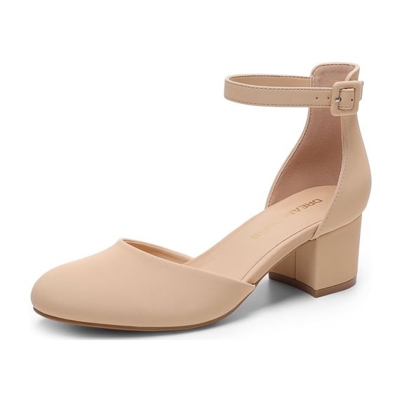 DREAM PAIRS Women's Round Toe Block Heel Pumps Dress Shoes Adjustable Ankle Strap D'Orsay Low Heels for Work Wedding Party Wide Width