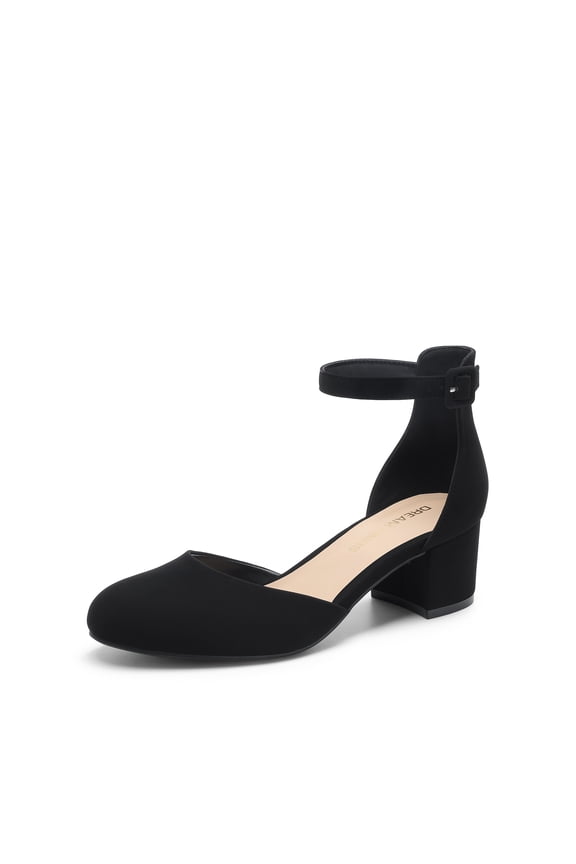Women's Round Toe Block Heel Pumps Dress Shoes Adjustable Ankle Strap D'Orsay Low Heels for Work Wedding Party Wide Width