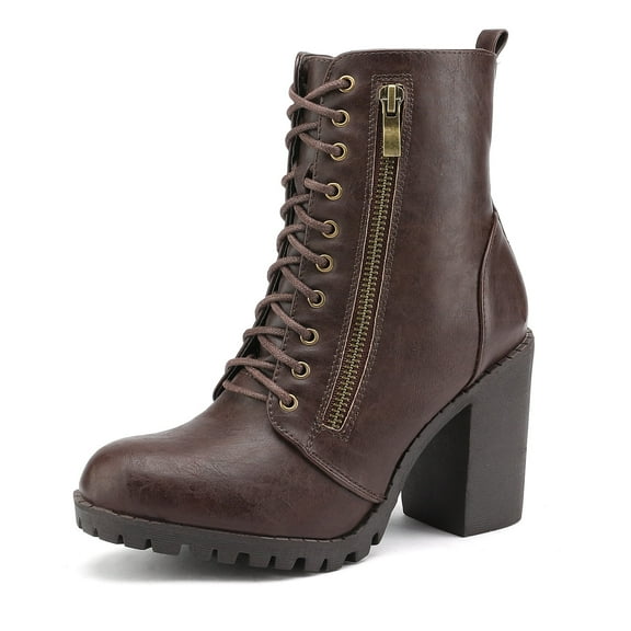 Dream Pairs Women's Silverado Chunky Heel Ankle Boots Lace Up Combat Booties with Side Zipper