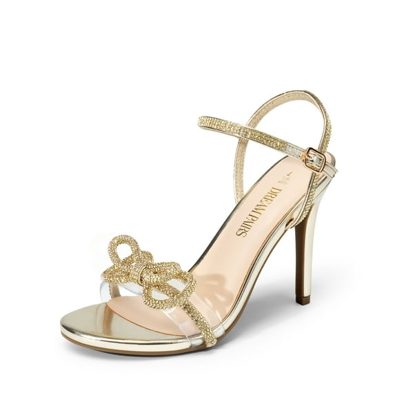 DREAM PAIRS Women’s Round Toe Rhinestone Heels – Double Bowknots Sparkly Stilettos for Parties and Evening Events