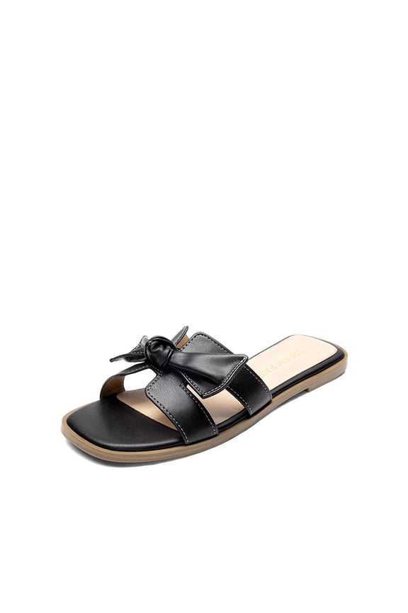 Women’s Slide Sandals – Knotted Bow H Band Flat Slip-On Summer Slides