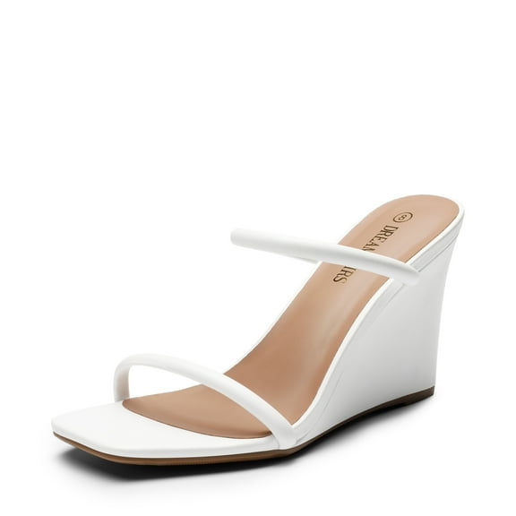 DREAM PAIRS Women's Slides Wedge Sandals Two Strap Square Open Toe Dress Shoes