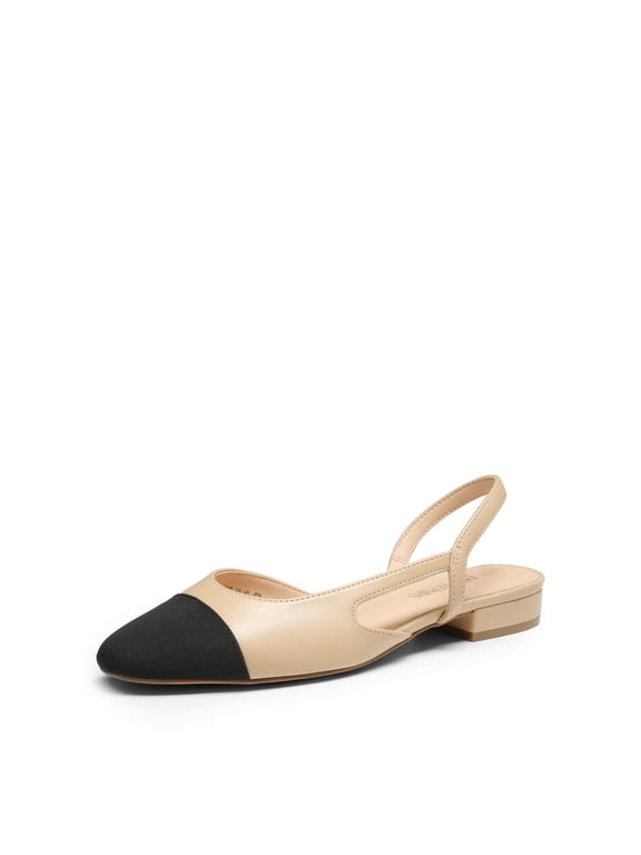 Women’s Slingback Flats Square Toe Low Heel Dress Shoes for Work Office and Casual Wear