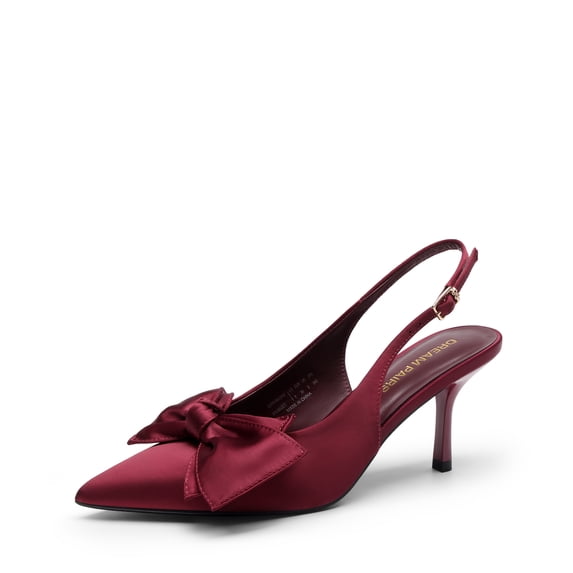 DREAM PAIRS Women’s Slingback Pumps, 3-Inch Stiletto High Heels with Bow, Closed Toe Satin Dress Shoes for Wedding & Work